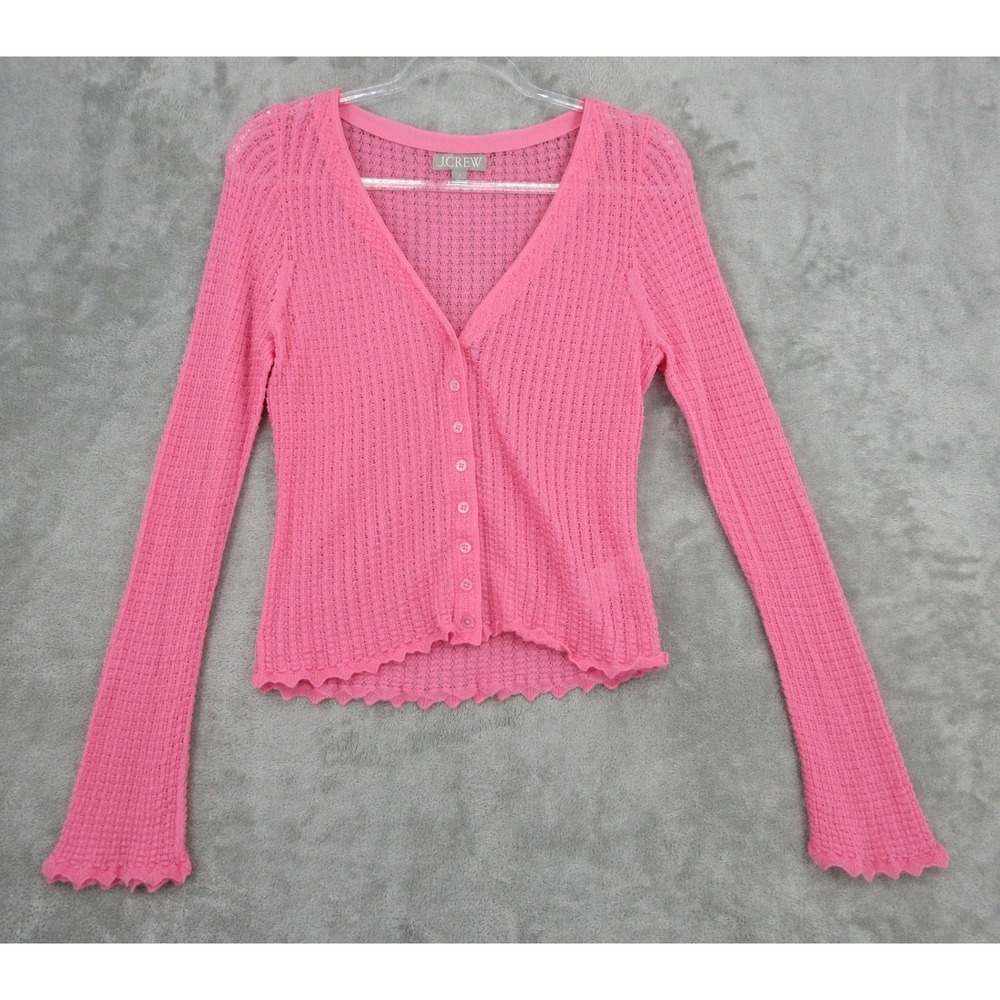J Crew Cardigan Women Small Scalloped Trim Button Front Fitted Feminine Romantic - Picture 1 of 8